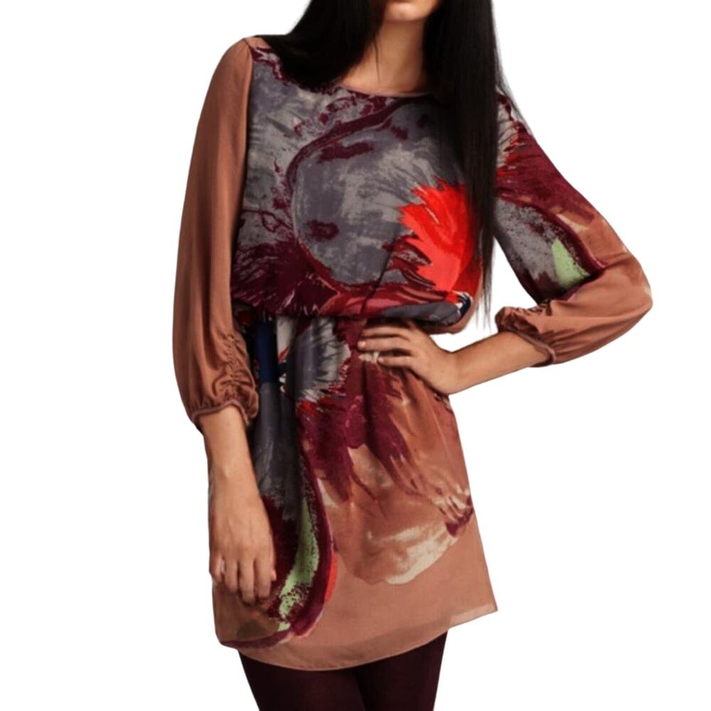 tibi New York Size 6 Viola Silk Chiffon Minidress Abstract Watercolor